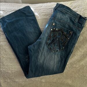 Blue Denim Jeans with Embroidered Pocket